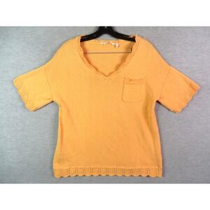 Soft Surroundings Womens Sweater M Orange Short‎ Sleeve Crochet Trim Casual Cozy